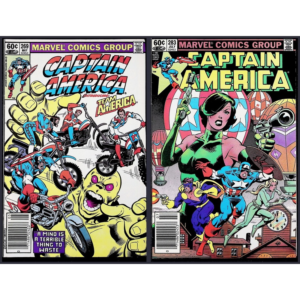 Captain America 2X Comic Lot #269 283 Newsstand 1st App Team America Marvel